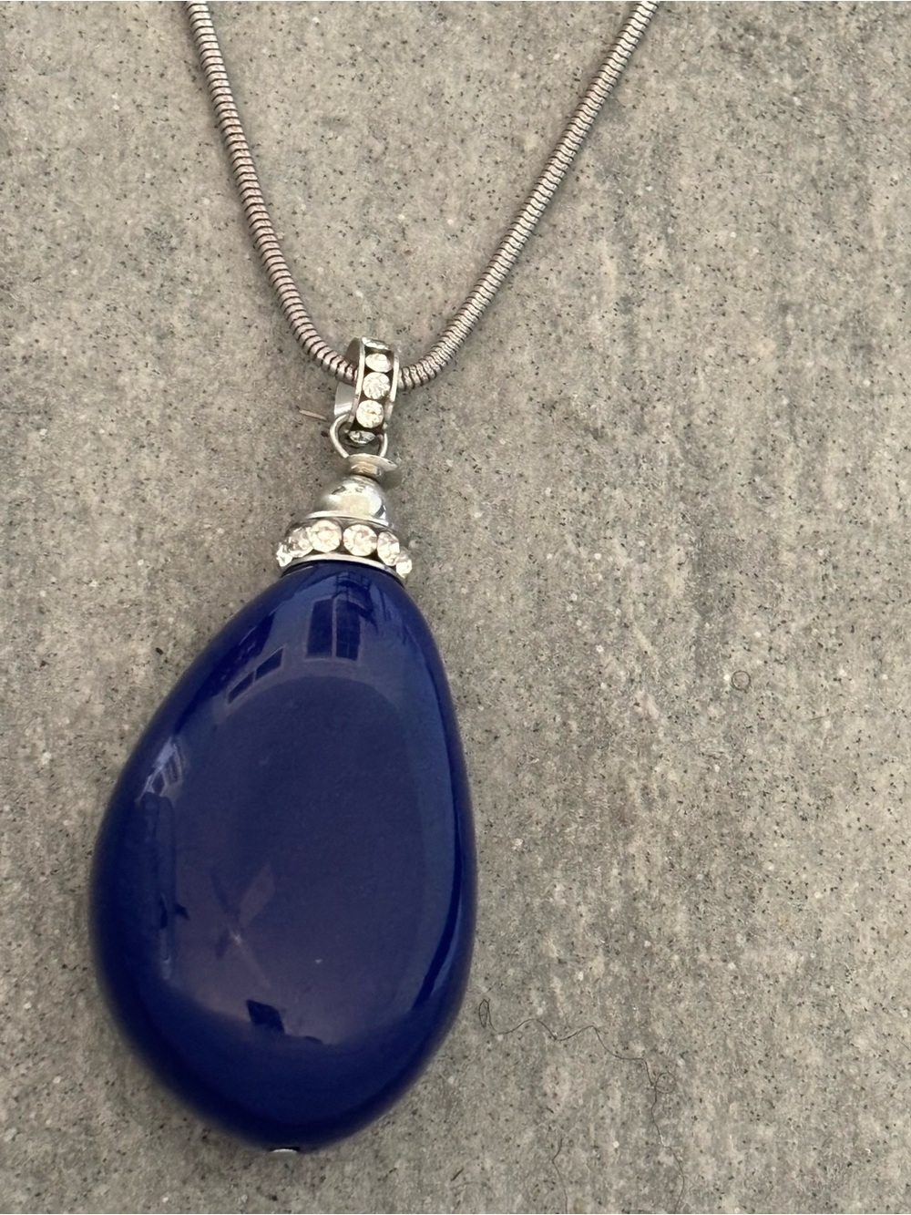 Silver Necklace with Deep Blue Teardrop Pendant - Women Jewelry